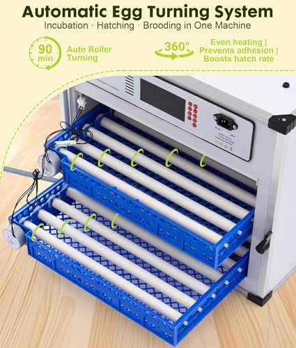 136 Eggs Automatic Egg Incubator with Auto Turner, Digital Temp Humidity Control & Water Refill, Poultry Incubator for Chicken Duck Goose Quail Pigeon Eggs, AC110V/DC12V Dual Power