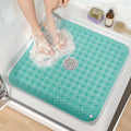 HITSLAM Square Shower Mat, Non Slip PVC Stall Mat, 24"x24", Green | Power Grip Suction Cups, Center Drain Hole, Built-In Hanging Holes, Machine Washable Bathroom Floor Mat, Soft On Feet - color: Mint Green