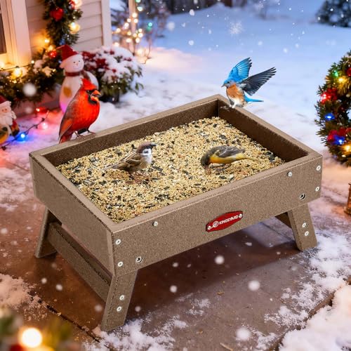 Kingsyard Ground Bird Feeder, Elevated Tray with Recycled Poly Lumber | Metal Mesh Base, Quick Drainage, Foldable Legs for Easy Storage, 5 Lbs Seed Capacity, Weather Resistant, Easy to Clean, Brown - color: Brown