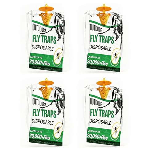 4 Pack Outdoor Hanging Fly Traps, Disposable Water-Activated Fly Catchers for Patio, Yard, Garden, Barn, Ranch, Stable, Campsite & Garbage Areas