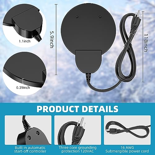 250W De-Icer Birdbath Heater with Black Teflon Coating, Integral Cast Aluminum Trough Heater for Livestock,Poultry, Birds, and Wildlife, Winter Use for Chicken Water Heater,9.84FT Cord
