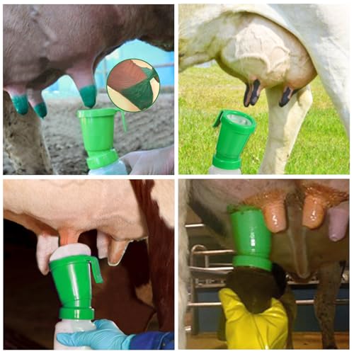 5 Pack Teat Dip Cup,Non-Return Teat Dipper,Nipple Cleaning Disinfection,Prefect for Cow Sheep Goat - 300 ml(Green) - size: 5 Pack
