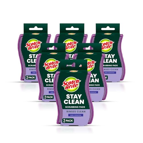 Scotch-Brite Stay Clean Scrubber Pads, Non-Scratch Dish Sponges for Kitchen Cleaning, 12 Count, Rinses Clean, Odor-Resistant, Safe on Non-Stick Cookware, Pots, Pans, and Glassware - size: 12 Pads