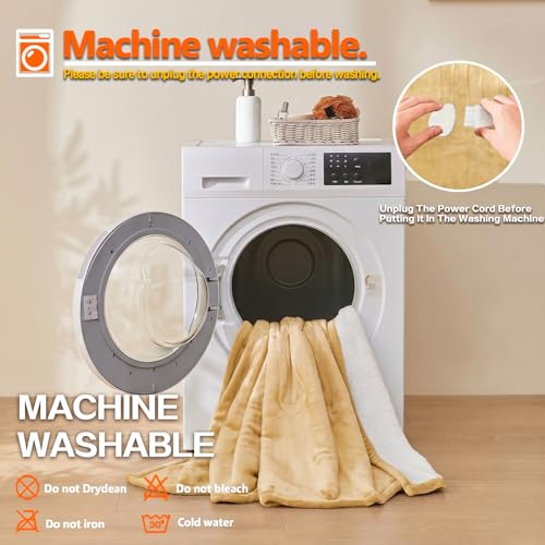 Wearable Heated Blanket With Sleeves & Foot Pocket, Heated Throw Blankets Fast Heating Blanket With 10 Heat Settings Auto Shut Off Over-Heat Protection-Warm Gift, Machine Washable, 52”*72”+18” - color: Khaki