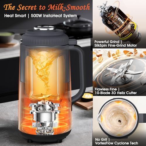 SilkSpin Milk-Smooth Nut Milk Maker Machine, Small Countertop Blender, Homemade Oat, Almond, Soy, Plant-Based Milk, Juice, MilkShake 35oz Automatic Soybean Milk Maker, Charcoal Gray