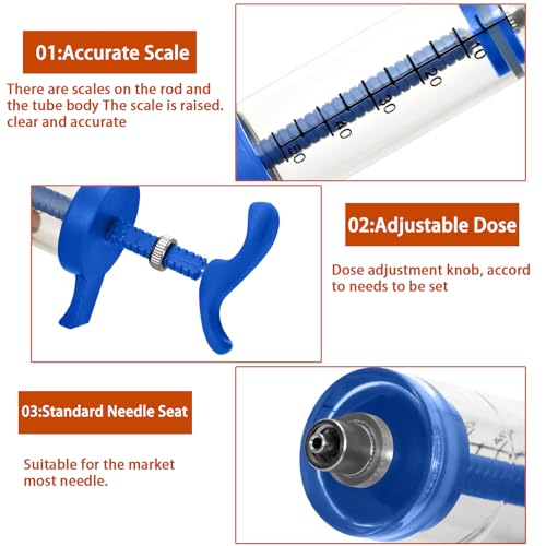 50 mL Reusable Feeding Syringes with 2 Nozzles, 2 Pack | Adjustable Medicine Doser and Drench Gun for Newborn Pets, Goats, Lambs, Pigs, Dogs, Cats, Birds and Other Small Animals - size: 50ml(2-Pack)