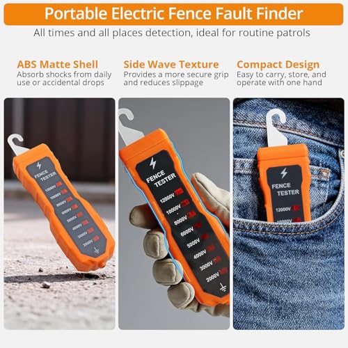 Neoteck 2000-12000V Electric Fence Voltage Tester with 8 Neon Lights | Electric Fence Fault Finder Portable Fence Tester Suitable for Troubleshoot Faults of Ranch and Farm Fences
