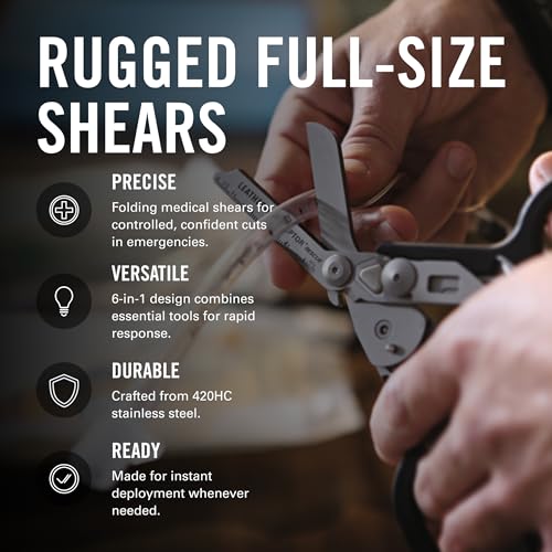 LEATHERMAN, Raptor Rescue, 6-in-1 Heavy-Duty Emergency/Trauma Shears with Carbide Glass Breaker & Strap Cutter, Made in the USA, Utility Sheath Included, Blue/Yellow, With Utility Holster - color: Blue/Yellow