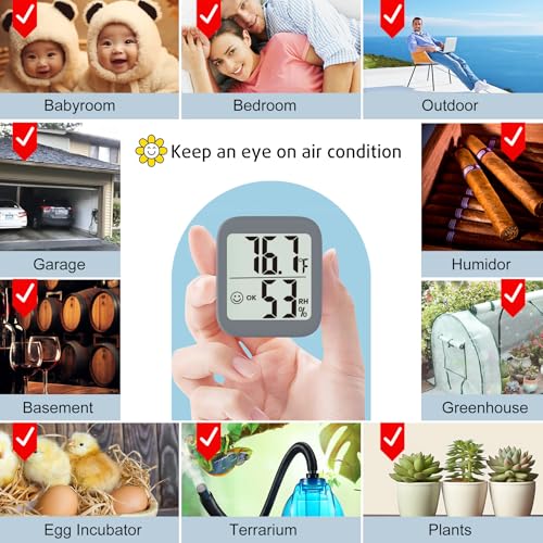Antonki 2 Pack Room Thermometer Indoor Hygrometer | Monitor Temperature & Humidity, Accurate, Fast Read, Easy To View, Magnetic/Kickstand/Hanging, ℉/℃, w/ Battery, Compact - color: 2 Pcs* Space Grey