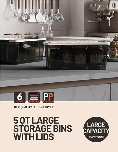 WYT Small Clear 5-Quart Plastic Storage Container Bin with Khaki Secure Lid and Black Latch Buckles, Durable Stackable Nestable Organizin, 6-Pack - color: Khaki
