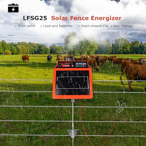 LFGS25 Solar Electric Fence Charger, 25 Miles Solar Charger,0.5J Portable Powered Charger with Day or Night Mode for Livestock, Cattle Sheep, Pigs, Horses - size: LFGS25