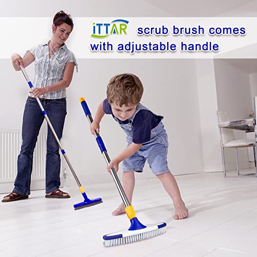 Grout & Scrub Brush Combo, Floor Scrubber with Long Handle, Multi-Purpose Stiff Bristles Cleaning Brush Set for Tile, Grout, Deck, Kitchen, Shower Floor (2 Pcs) - color: White & Blue Head
