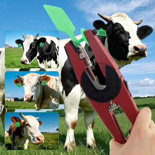 Cattle Ear Tags 001-100, 100Pcs Plastic Livestock Ear Tag for Cows Goats Sheep Pigs with Pliers Applicator & 2 Pins, Animal ID Tags for Ranch Farm Herd Tracking, Laser Print (001-100, Green) - color: Green