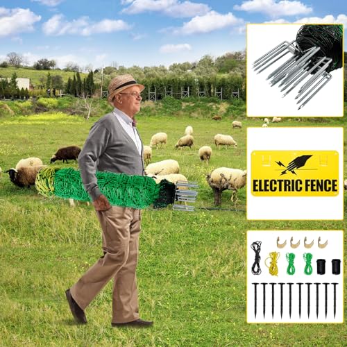 Electric Fence Netting, 164'L x 35.4" H Movable Livestock Nets for Sheep, Hogs, Cattle, PE Net Fencing Kit with 14 Posts Double Spiked, Electric Fencing for Backyards, Homesteaders, Farms Ranches - size: 164'L x 35.4"H