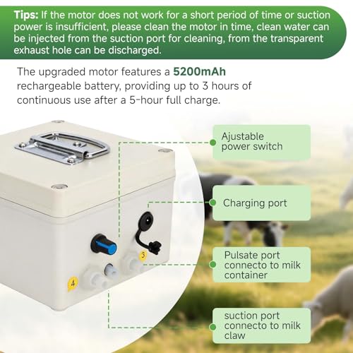 7L 2-in-1 Milking Machine for Goats and Cows, Electric Goat and Cow Milking Machine, Battery Powered Pulsation Vacuum Pump, Portable Rechargeable Milker, Stainless Steel Bucket with 4 Teat Cups