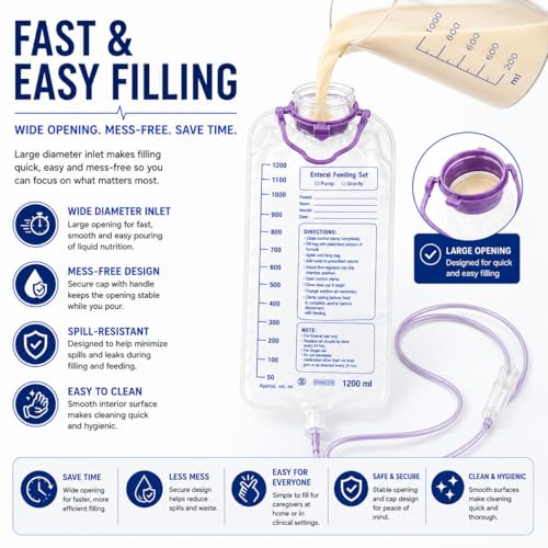 2 Pack - 1200ML Enteral Delivery Gravity Feeding Bag Set, Disposable Enteral Nutrition Bag with Slip Tip Connector - Feed Bag Health Care Aids - size: 2 Feedbag