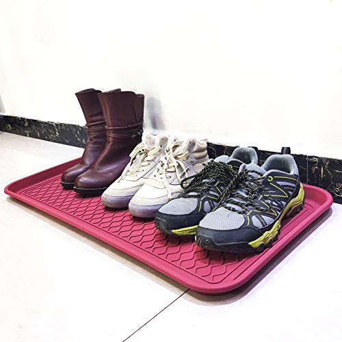 Boot Tray 2 Pack Large Multifunctional Boot Mat Washable Indoor or Outdoor Tray Mat for Shoes Boots Plants Pots Paint Tins Pet Bowls Car Storage, 30 x 15 x 1.2 Inches - color: Red