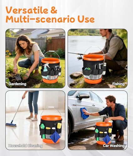 Bucket Tool Organizer, 5 Gallon Garden Bucket Tool Bag with Mesh Pocket | Waterproof Bucket Storage Caddy, Versatile for Car Wash Suppliers, Gardening Tools, Fishing Gear, Fit 3.5 to 5 Gallon Buckets