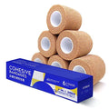 RISEN Cohesive Bandage 2” x 5 Yards, 6 Rolls, Self Adherent Wrap Medical Tape, Adhesive Flexible Breathable First Aid Gauze Ideal for Stretch Athletic - color: Tan