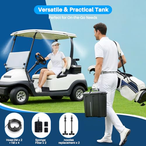 Portable Misting System, Outdoor Water Misters for Outside Patio Umbrella Cooling with Rechargeable Water Pump (Consecutive 8Hrs), 9L Bucket, 26FT Hose, for Tailgating, Camping, Canopy, Sport