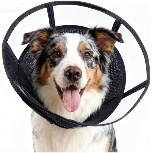 Soft Dog Cone, Stop Licking Deep Pet Recovery Collar After Surgery for Large Medium Dogs, Clear Plastic Breathable Elizabethan Head Neck Circle, Adjustable Comfortable Cones 12" Long (LL Black) - color: Black, size: LL-extended depth(Neck:14.25-18")