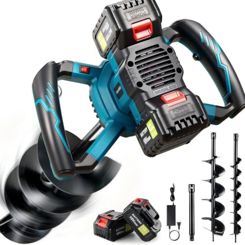 42V Brushless Cordless Post Hole Digger Kit with 3.2" & 6" Auger Bits, 2 Batteries & Charger | Electric Earth Auger for Fence Posts, Gardening, Landscaping | Forward/Reverse, 6-Speed