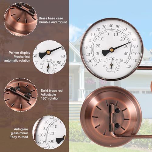 4 Inch Brass Outdoor Thermometer with Humidity Gauge, Analog Swivel Temperature Gauge Decorative Outdoor Thermometer for Patio Window Greenhouse Garage Garden Decor - color: copper, style: Style 1