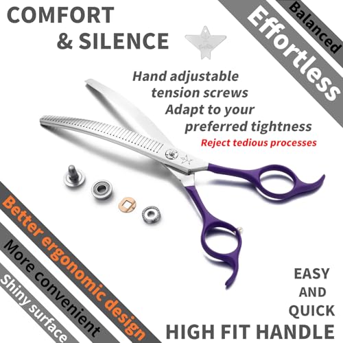 High-end Professional Dog Grooming Curved Thinning Scissors Teeth Blending Shears Pet Texturizing Thinner Blender Shears 7 Inch Extremely Very Sharp Made Of Stainless Steel Alloy For Dog Cat Groomer - color: 7inch Curved Thinning Shears