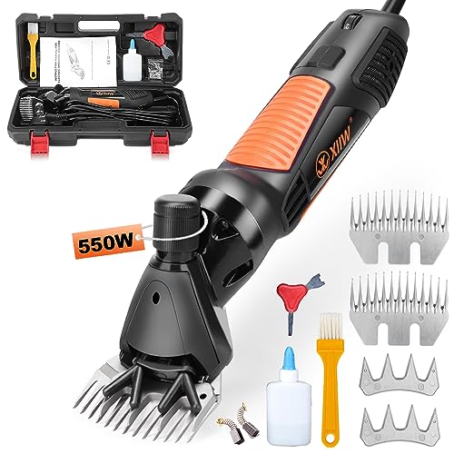 XIIW Sheep Shears 550W, Professional Electric Sheep Clippers, 6 Speeds | Farm Livestock Grooming Kit with 2 Sets of Blades, Heavy Duty Sheep Trimmer for Goats Cattle Thick Hair Dog Horse Animals - size: 550W Sheep Shears