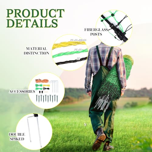 Electric Fence Chicken Netting Kit - Electric Poultry Netting, 48" x 164' Electric Fence Netting with 0.53 Joule Solar Electric Fence for Chickens, Ducks, Turkeys, Easy Installation