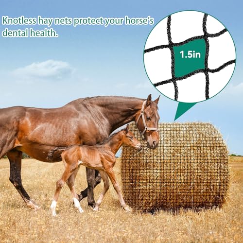 5x5 Ft Knotless Round Bale Hay Net for Horses, Livestock Feeder | Heavy Gauge Knotless Slow Feed Round Bale Hay Feeder, Ideal Feeding Net for Horses, Cattle and Sheep on Farms & Pastures