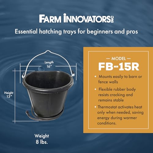 Farm Innovators FB-15R Heated Flat-Back Rubber Bucket, Hanging Water Bucket with Built-in Thermostat and 90W Cord, 18 Quarts | Thermostatically controlled to operate only when necessary, resists cold weather cracking down to -35°F, anti-chew cord - color: