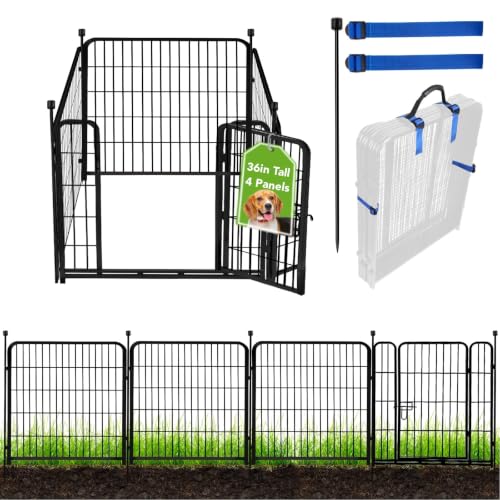 ADAVIN Tall Garden Fence with Gate, 36 in(H) 4 Panels Heavy Duty Iron Metal Animal Barrier Fence, Fence Blocker for Dogs, Portable Temporary Fencing. Total 9 Ft(L). Black - size: 4panels-36in(H)×9ft(L)