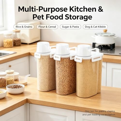 Gagee 4 Pack Airtight Rice Dispenser 3-5 Lb with Measuring Cup,Clear | Cereal Dry Food Flour Bin, Pet Dog Cat Food Dispenser, BPA Free Plastic Kitchen and Pantry Organization Bin for Sugar - color: 4Pcs Clear