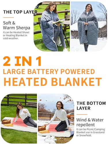 Wearable Heated Blanket,12V Cordless 15000 mAh,3 Heating Set | Cordless heating pad design,Battery Operated,Sherpa Lining,Heated Shawl Throw Blanket for Car,Camping,Backpacking,Hiking - color: Gray