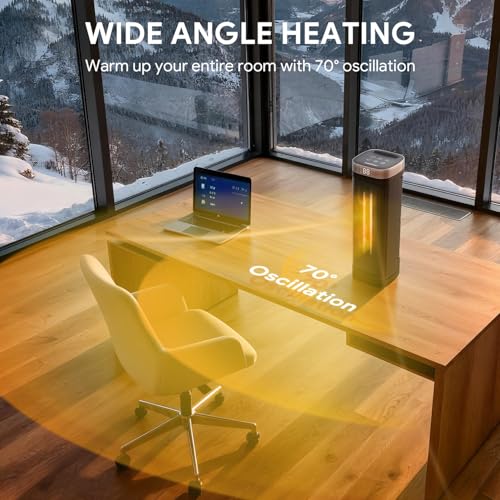 17 Inches Space Heater, 1500W Electric Heaters for Indoor Use with Thermostat, 70° Oscillation, 5 Modes, Remote, 12H Timer, Quiet Portable Heater for Office, Bedroom, Large Room - size: 16.4" / 70° Oscillation