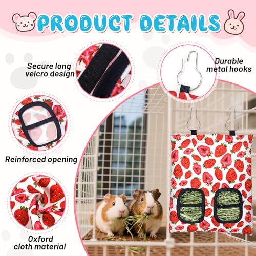 3 Pcs Rabbit Hay Feeder, 2-Hole Hanging Guinea Pig Hay Bags Washable Bunny Hay Bag for Rabbits, Chinchillas, Hamsters, Small Pets and Animals (11.8"×8.7") - color: Green,Red,Yellow
