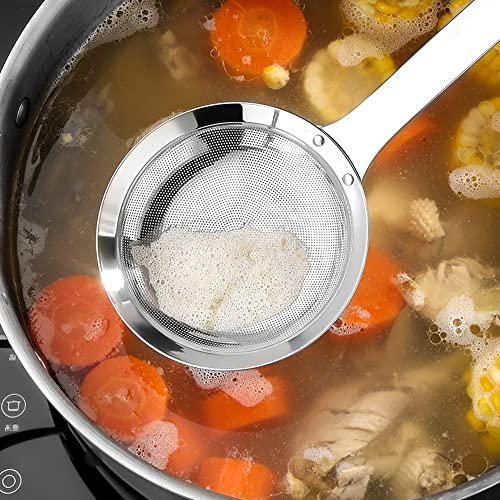 3Pack Sieve Fine Mesh Strainer Set Stainless Steel Metal Flat Cooking Skimmer Ladle Colander With Handle Food Strainer Kitchen Tools For Kitchen Baking Oil Filter Flour Sifter Foam,L M Small