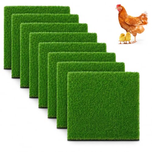 Chicken Nesting Pads 8 Pack, 12 x 12 Inch Washable Reusable Nesting Box Pads for Chicken Coop, Artificial Grass Nesting Box Liners with Black Backing and Drainage Holes, Green