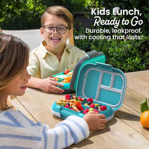 Bentgo Chill Kids 4-Compartment Bento Box Leakproof Lunch Box | Built-In Ice Pack, 3.3 Cup Capacity, BPA-Free, Microwave & Dishwasher Safe Tray, Ideal for Ages 3–7 (Truly Teal) - color: Confetti Edition - Truly Teal