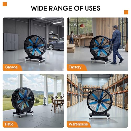 Albott 42 Inch Industrial Drum Fan, 17,660 CFM High Velocity Floor Fan | 750W Heavy Duty Plastic Blower with Wheels and 3 Speeds for Garage, Workshop, Warehouse, Factory, and Basement - size: 42 Inch