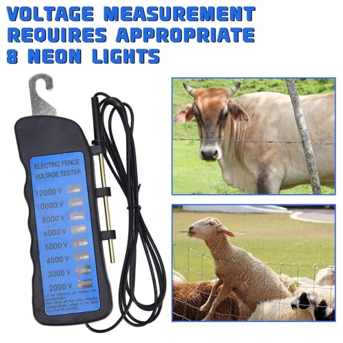 Electric Fence Voltage Tester, 12KV Digital Electric Fence Tester, Handheld Electric Fence Fault Finder, Farms Fault Troubleshooter with 8 Neon Indicator Lights