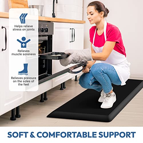 4/5 Inch Thick Kitchen Mat - Cushioned Anti Fatigue Mats for Kitchen Floor - Easy to Clean, Waterproof, Non-Slip Kitchen Rug for Sink, Office, Kitchen (22''x36'' Black) | Easy to Clean, Water Resistant, Non-Slip Thicker Rug, Standing Desk Mat for Sink, Of