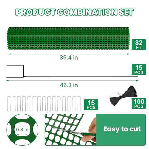 SUNYRISY Plastic Dog Fence Garden Mesh Fence Roll 40in x 82ft | Outdoor Temporary Fencing with Metal Stakes, Chicken Fencing Netting Animal Barrier for Backyard Poultry Pet, Green Grid - color: Green Grid
