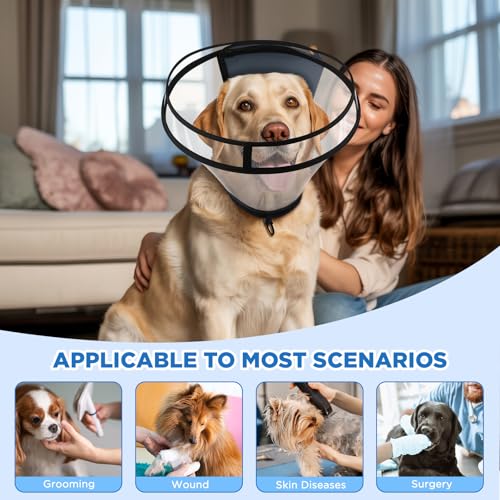 BONTHEE Dog Cone Collar for Surgery Recovery,Adjustable Transparent Pet Recovery Collar for Large Medium Small Dogs & Cats, Protective Elizabethan E-Collar for Wound Healing, Anti-Lick & Bite-XXXL - color: Twill Matte, size: XXXL