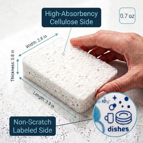 4-Pack Labeled Individually Wrapped Sponges Cellulose sponges Kitchen sponges Non Scratch Bathroom Sponges for Cleaning No Scratch Sponges Dishwashing Sponges Household Cleaning Sponges