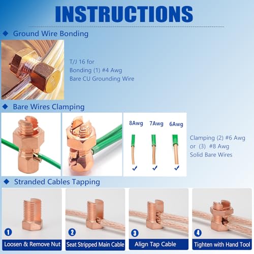 Split Bolt Connectors 16-Pack, Copper Grounding Clamps for 4-8 AWG Wire, Solid Brass Core & Pure Copper Shell for Electric Fence, Solar Panel, Grounding Applications (TJ16)