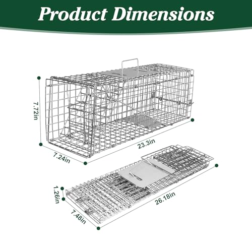 Humane Animal Trap, 23.3"x7.2"x7.7" Foldable Live Cage Traps | for Kitten Rabbits Racoons Beavers Groundhogs and Other Live Animals, Easy to Catch and Release, Work for Indoor Outdoor - size: 23.31"x7.21"x7.71"