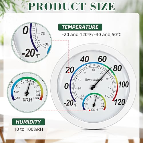 Weewooday 3 Pcs Indoor Outdoor 2 in 1 Mini Thermometer White,6 Inch | Analog Dial for Home Office Greenhouse Basement, Temp Humidity Combo Meter, No Battery Mechanical Design, Easy Wall Hanging - color: White, size: 6 Inch