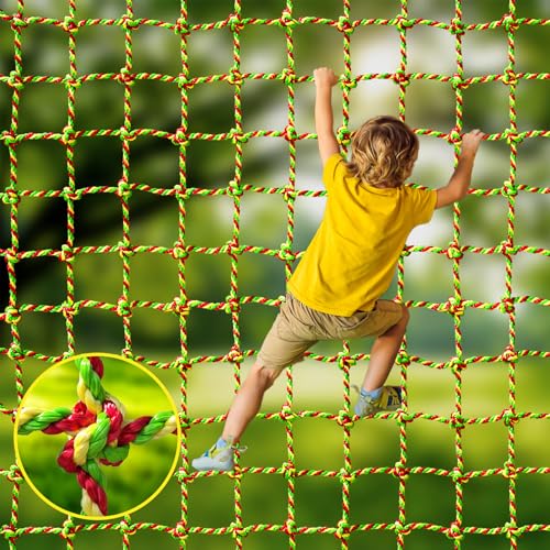 Climbing Net, 6.6ft X 6.6ft Polyester Climbing Cargo Net for Kids Outdoor, Heavy Duty Large Military Playground Equipment, Rope Ladder, Swingset, Indoor & Outdoor, Treehouse, Jungle Gyms - size: 6.6ft X 6.6ft